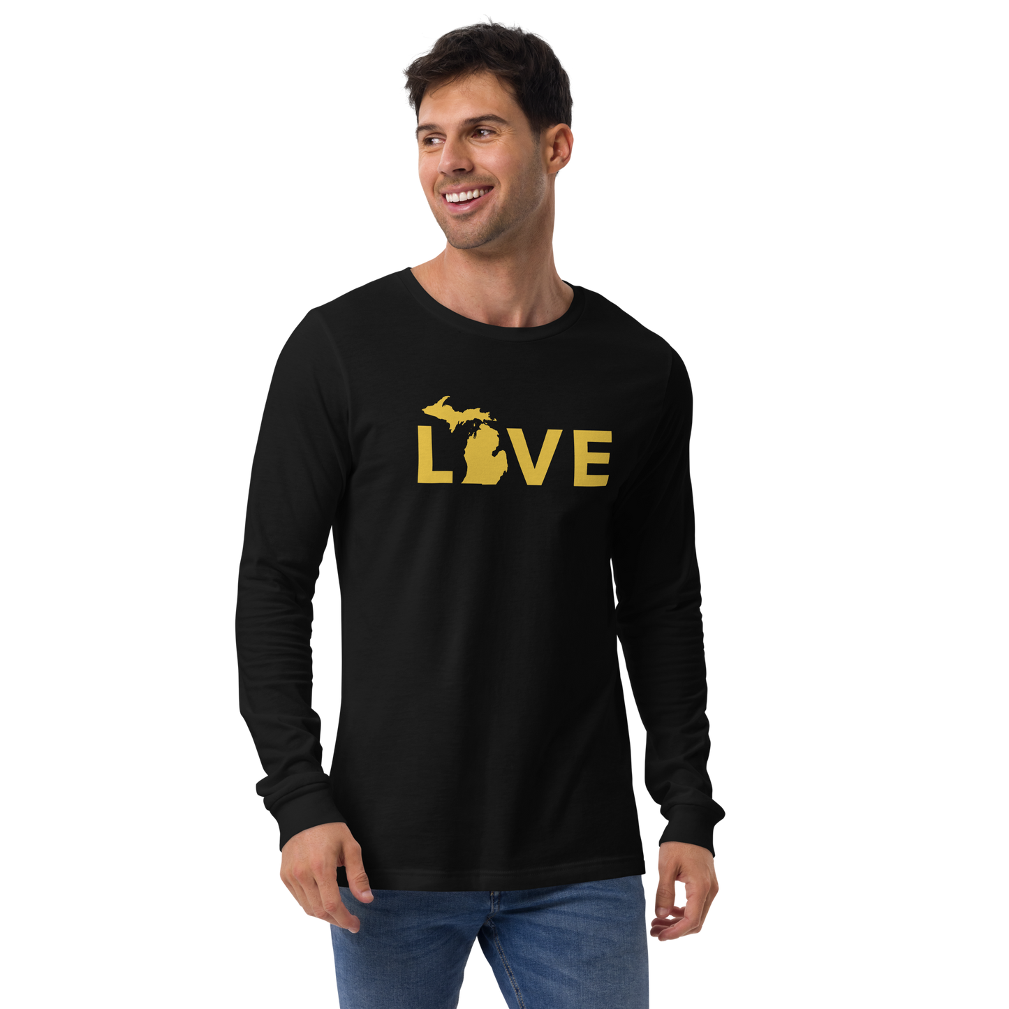 Michigan 'Love' T-Shirt (Geometric Sans Font - Gold/Navy) | Unisex Long Sleeve