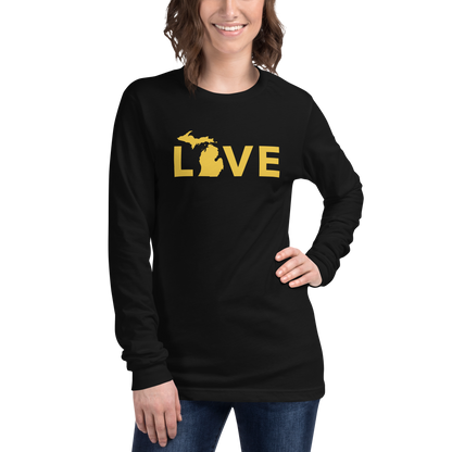 Michigan 'Love' T-Shirt (Geometric Sans Font - Gold/Navy) | Unisex Long Sleeve