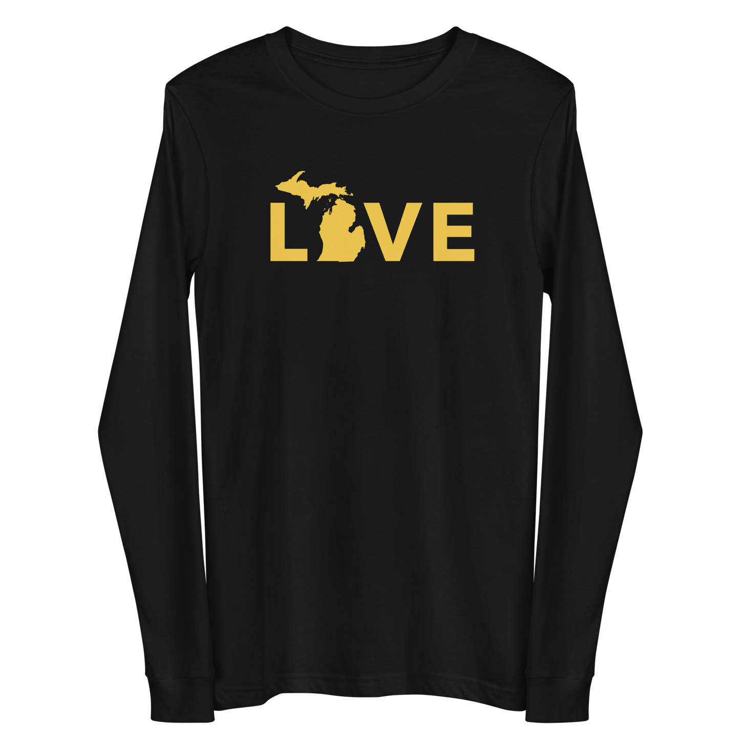 Michigan 'Love' T-Shirt (Geometric Sans Font - Gold/Navy) | Unisex Long Sleeve