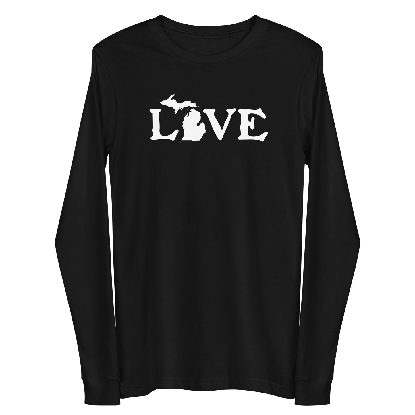 Michigan 'Love' T-Shirt (Woodcut Font) | Unisex Long Sleeve