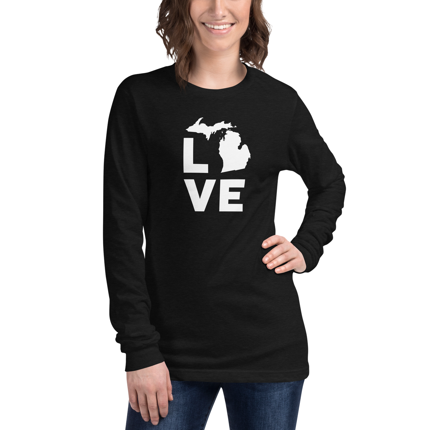 Michigan 'Love' T-Shirt (Geometric Sans Font) | Unisex Long Sleeve