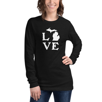 Michigan 'Love' T-Shirt (Woodcut Font) | Unisex Long Sleeve