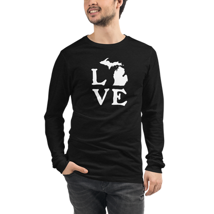 Michigan 'Love' T-Shirt (Woodcut Font) | Unisex Long Sleeve