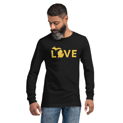 Michigan 'Love' T-Shirt (Geometric Sans Font - Gold/Navy) | Unisex Long Sleeve