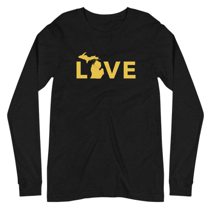 Michigan 'Love' T-Shirt (Geometric Sans Font - Gold/Navy) | Unisex Long Sleeve