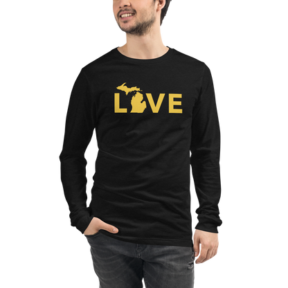 Michigan 'Love' T-Shirt (Geometric Sans Font - Gold/Navy) | Unisex Long Sleeve