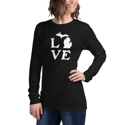 Michigan 'Love' T-Shirt (Woodcut Font) | Unisex Long Sleeve