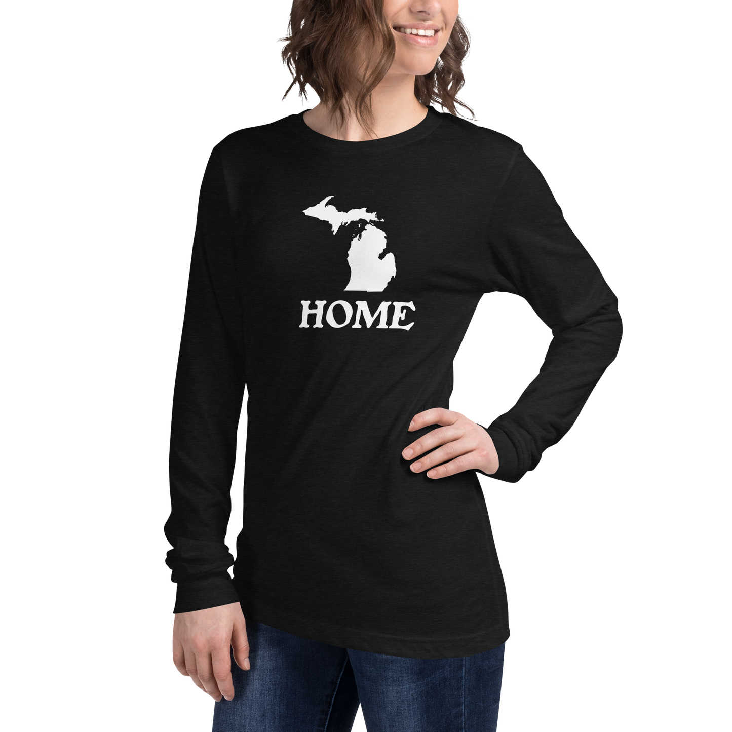 Michigan 'Home' T-Shirt (Woodcut Font) | Unisex Long Sleeve