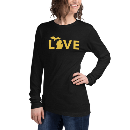 Michigan 'Love' T-Shirt (Geometric Sans Font - Gold/Navy) | Unisex Long Sleeve