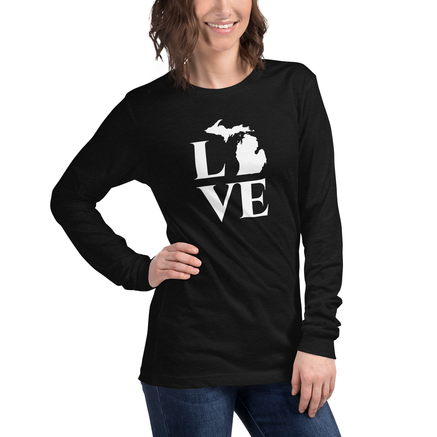 Michigan 'Love' T-Shirt (Roman Serif Font) | Unisex Long Sleeve