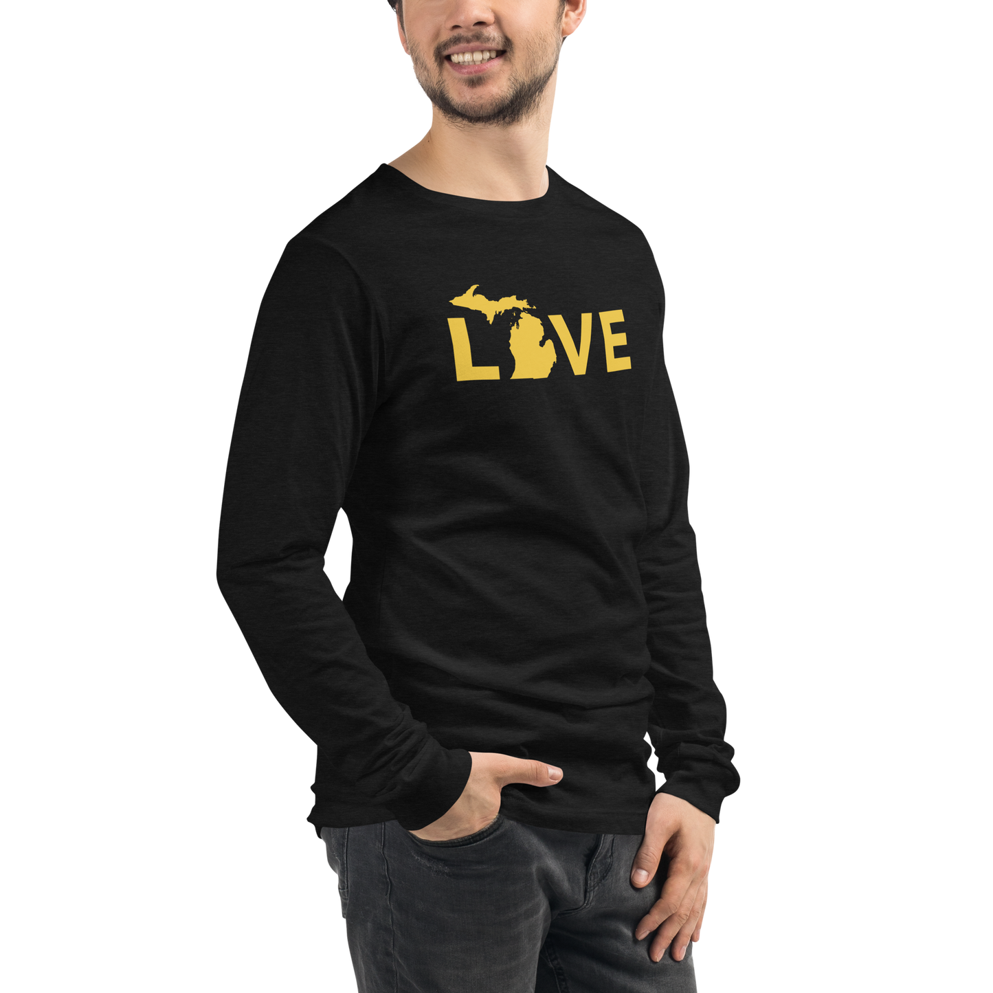 Michigan 'Love' T-Shirt (Geometric Sans Font - Gold/Navy) | Unisex Long Sleeve