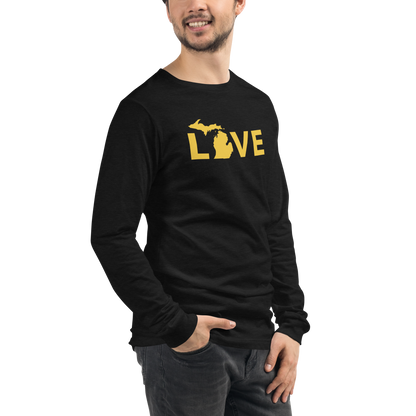 Michigan 'Love' T-Shirt (Geometric Sans Font - Gold/Navy) | Unisex Long Sleeve