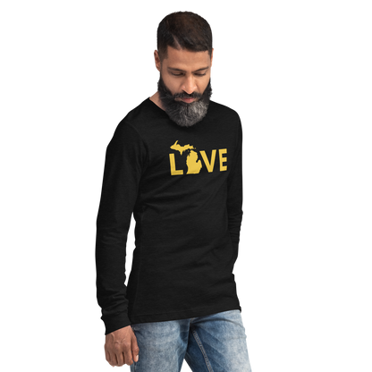 Michigan 'Love' T-Shirt (Geometric Sans Font - Gold/Navy) | Unisex Long Sleeve