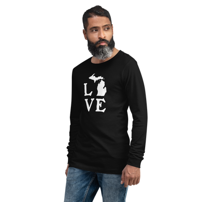 Michigan 'Love' T-Shirt (Woodcut Font) | Unisex Long Sleeve