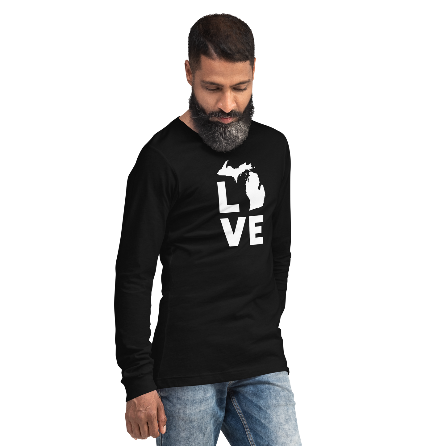 Michigan 'Love' T-Shirt (Geometric Sans Font) | Unisex Long Sleeve