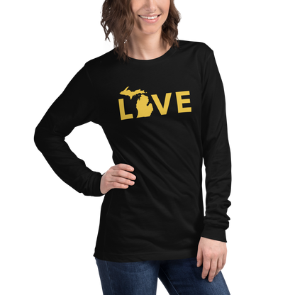 Michigan 'Love' T-Shirt (Geometric Sans Font - Gold/Navy) | Unisex Long Sleeve