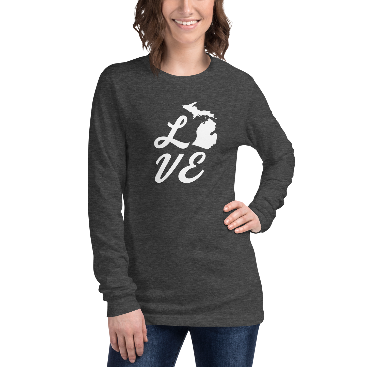 Michigan 'Love' T-Shirt (Retro Script Font) | Unisex Long Sleeve