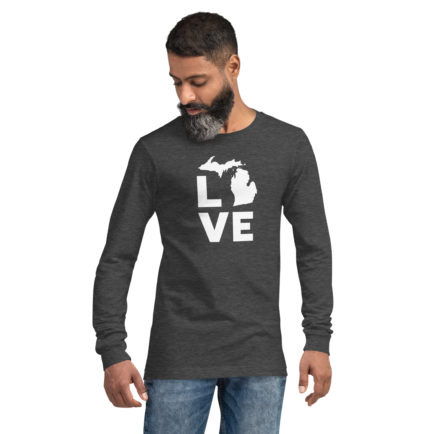 Michigan 'Love' T-Shirt (Geometric Sans Font) | Unisex Long Sleeve