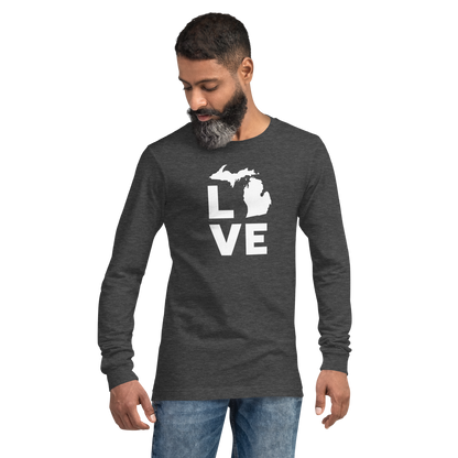 Michigan 'Love' T-Shirt (Geometric Sans Font) | Unisex Long Sleeve