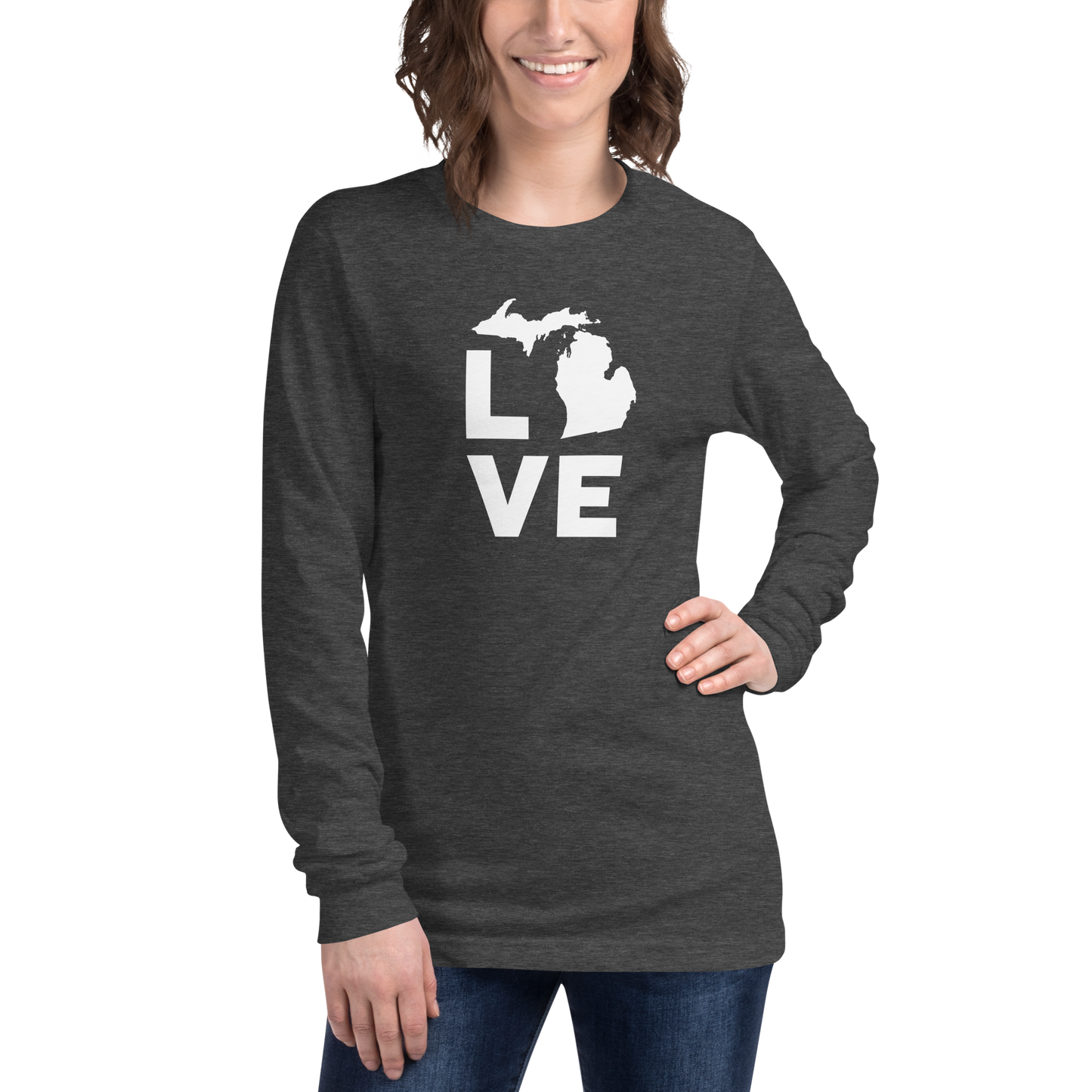 Michigan 'Love' T-Shirt (Geometric Sans Font) | Unisex Long Sleeve