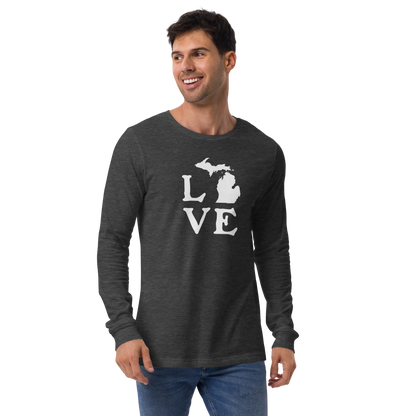 Michigan 'Love' T-Shirt (Woodcut Font) | Unisex Long Sleeve