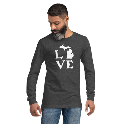 Michigan 'Love' T-Shirt (Woodcut Font) | Unisex Long Sleeve