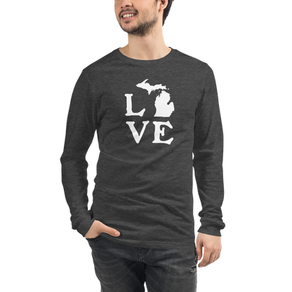 Michigan 'Love' T-Shirt (Woodcut Font) | Unisex Long Sleeve