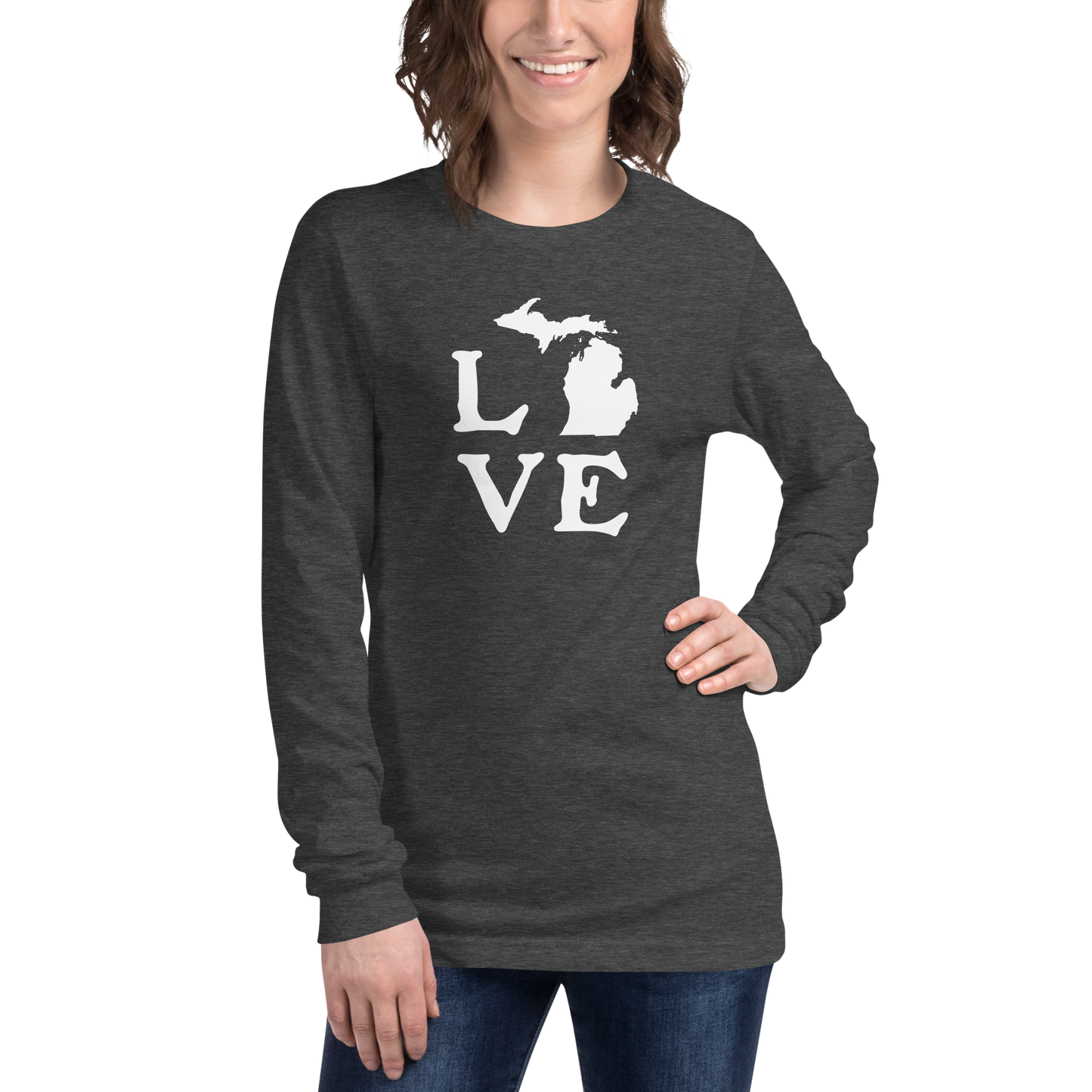 Michigan 'Love' T-Shirt (Woodcut Font) | Unisex Long Sleeve