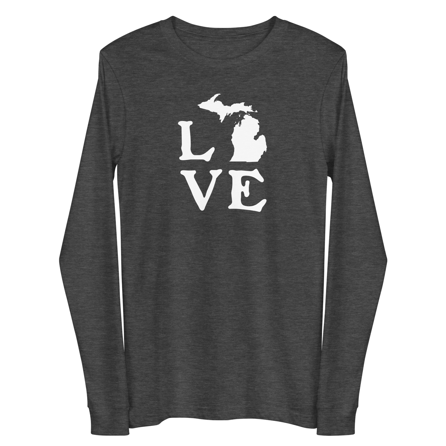 Michigan 'Love' T-Shirt (Woodcut Font) | Unisex Long Sleeve