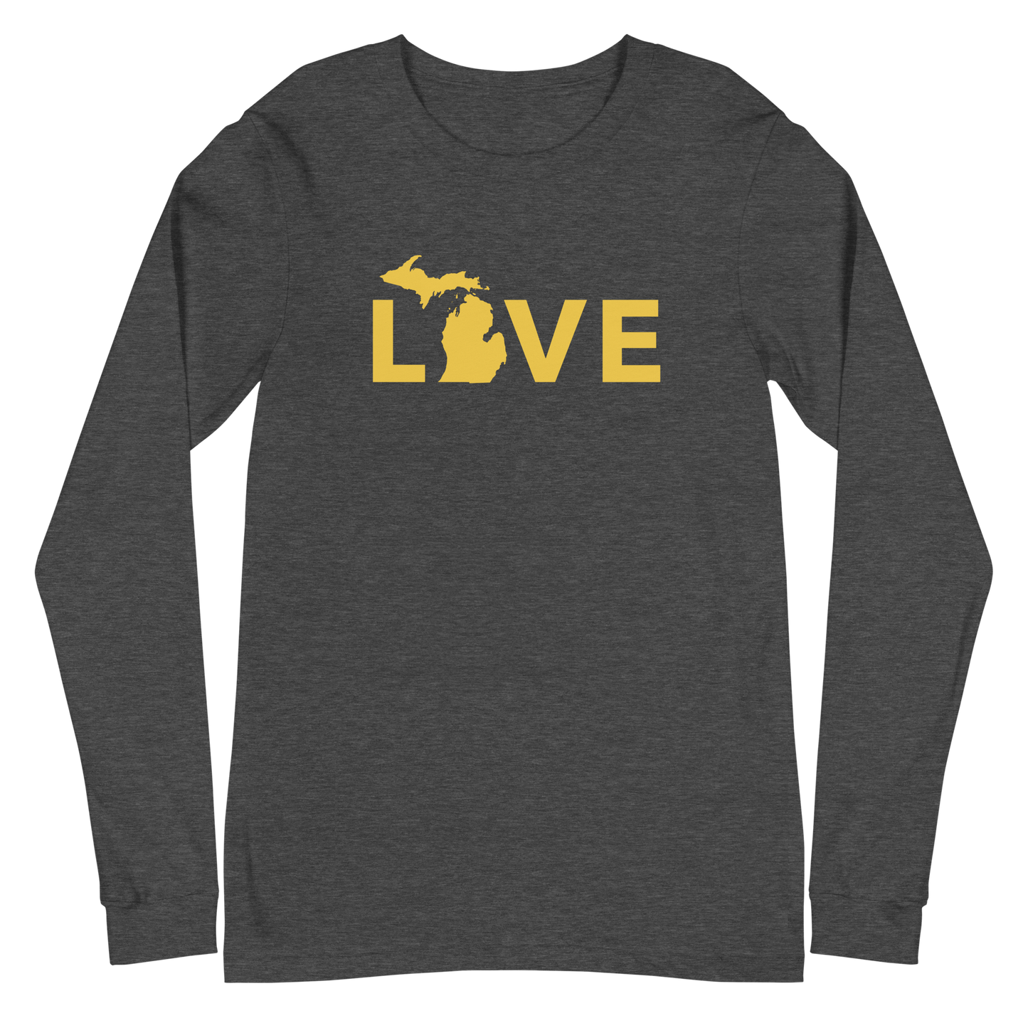 Michigan 'Love' T-Shirt (Geometric Sans Font - Gold/Navy) | Unisex Long Sleeve