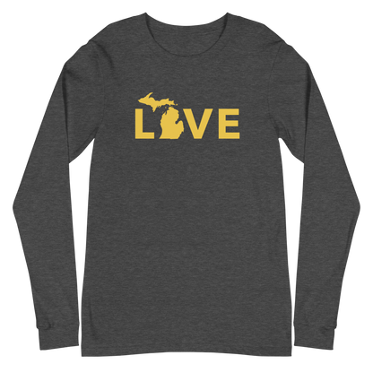 Michigan 'Love' T-Shirt (Geometric Sans Font - Gold/Navy) | Unisex Long Sleeve