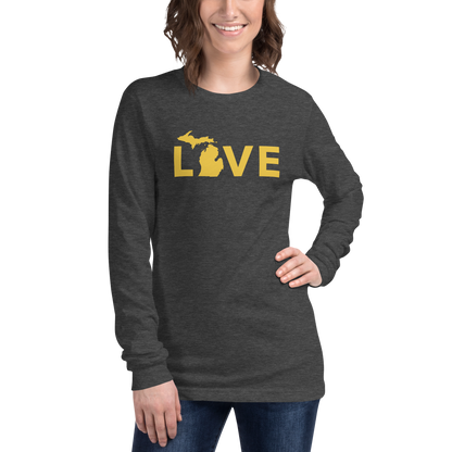 Michigan 'Love' T-Shirt (Geometric Sans Font - Gold/Navy) | Unisex Long Sleeve