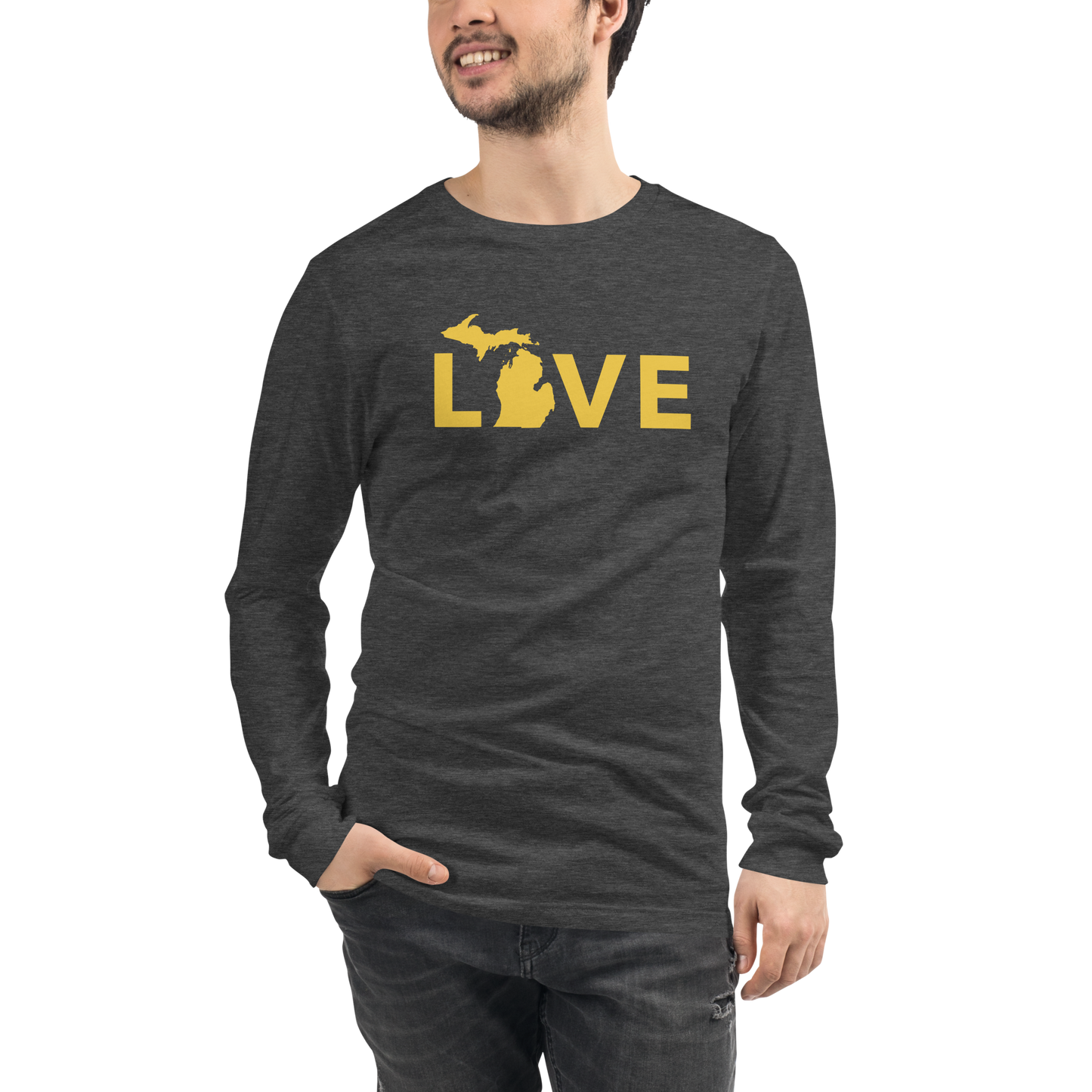 Michigan 'Love' T-Shirt (Geometric Sans Font - Gold/Navy) | Unisex Long Sleeve