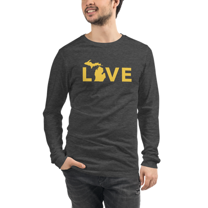 Michigan 'Love' T-Shirt (Geometric Sans Font - Gold/Navy) | Unisex Long Sleeve