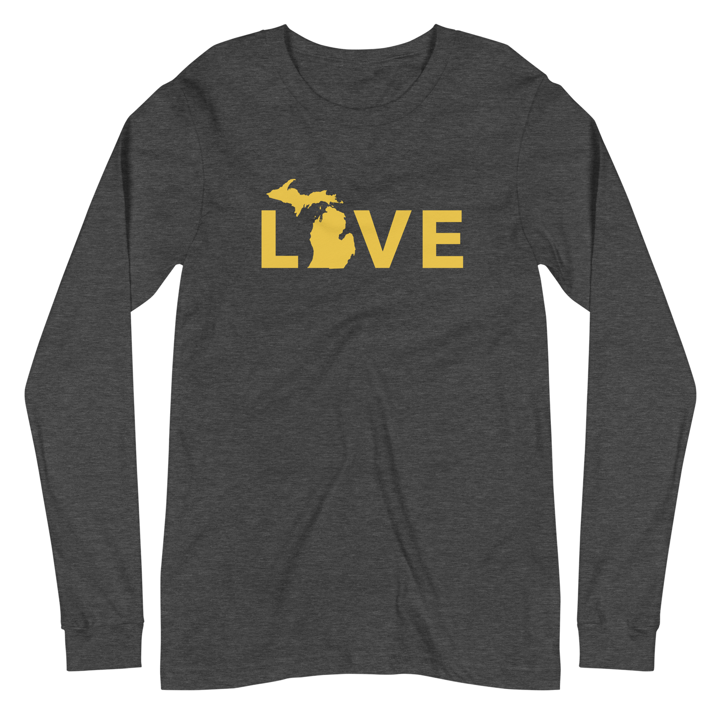 Michigan 'Love' T-Shirt (Geometric Sans Font - Gold/Navy) | Unisex Long Sleeve