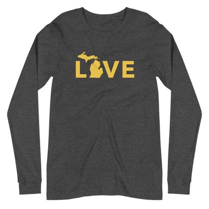 Michigan 'Love' T-Shirt (Geometric Sans Font - Gold/Navy) | Unisex Long Sleeve