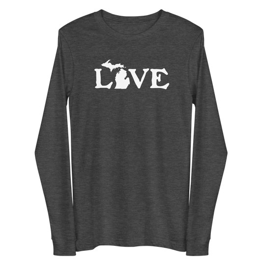 Michigan 'Love' T-Shirt (Woodcut Font) | Unisex Long Sleeve