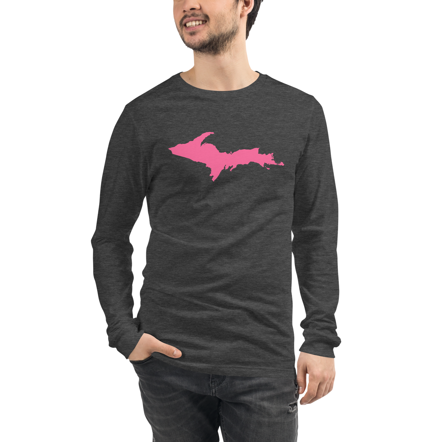 Michigan Upper Peninsula T-Shirt (w/ Pink UP Outline) | Unisex Long Sleeve