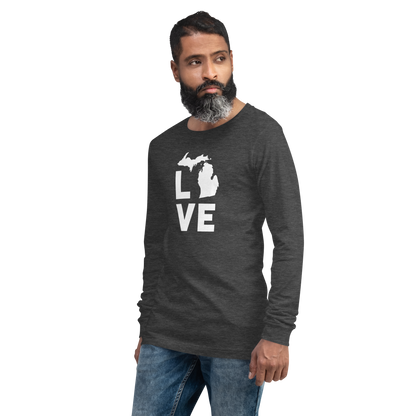 Michigan 'Love' T-Shirt (Geometric Sans Font) | Unisex Long Sleeve