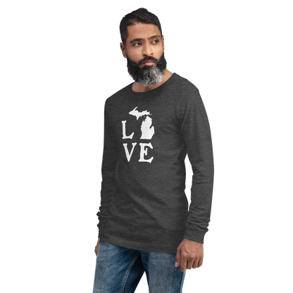 Michigan 'Love' T-Shirt (Woodcut Font) | Unisex Long Sleeve