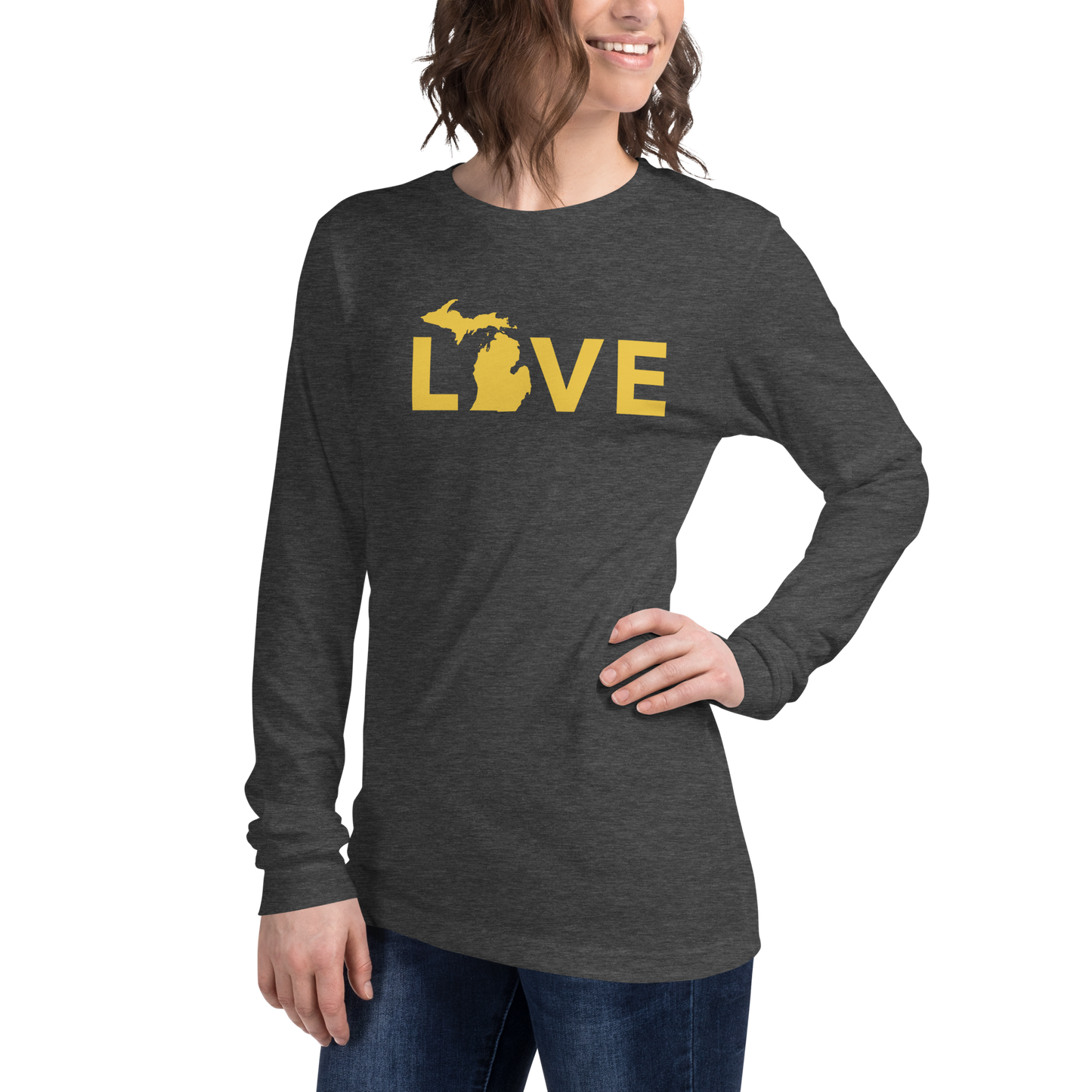 Michigan 'Love' T-Shirt (Geometric Sans Font - Gold/Navy) | Unisex Long Sleeve