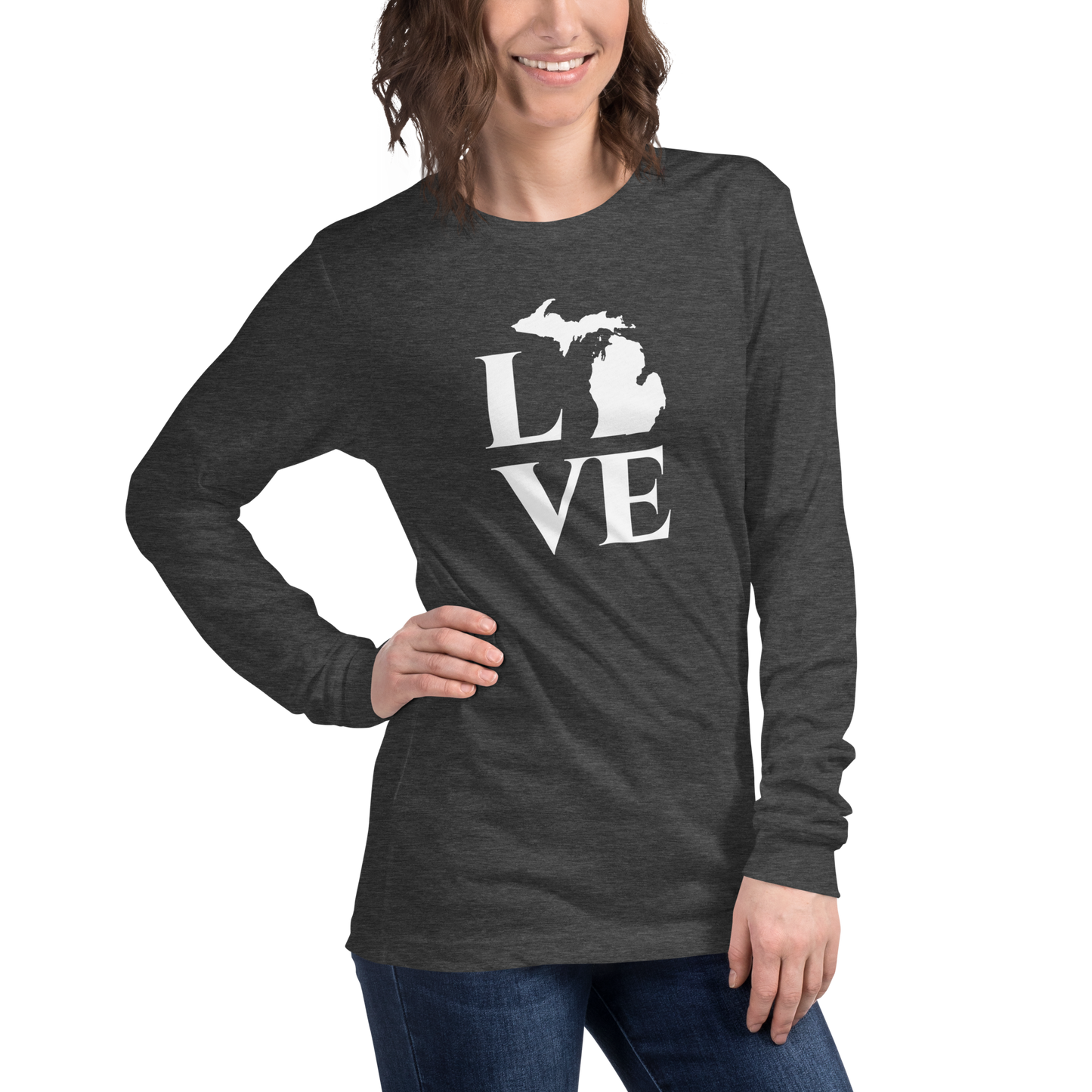 Michigan 'Love' T-Shirt (Roman Serif Font) | Unisex Long Sleeve