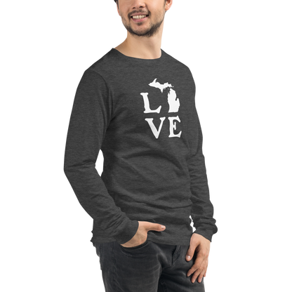 Michigan 'Love' T-Shirt (Woodcut Font) | Unisex Long Sleeve