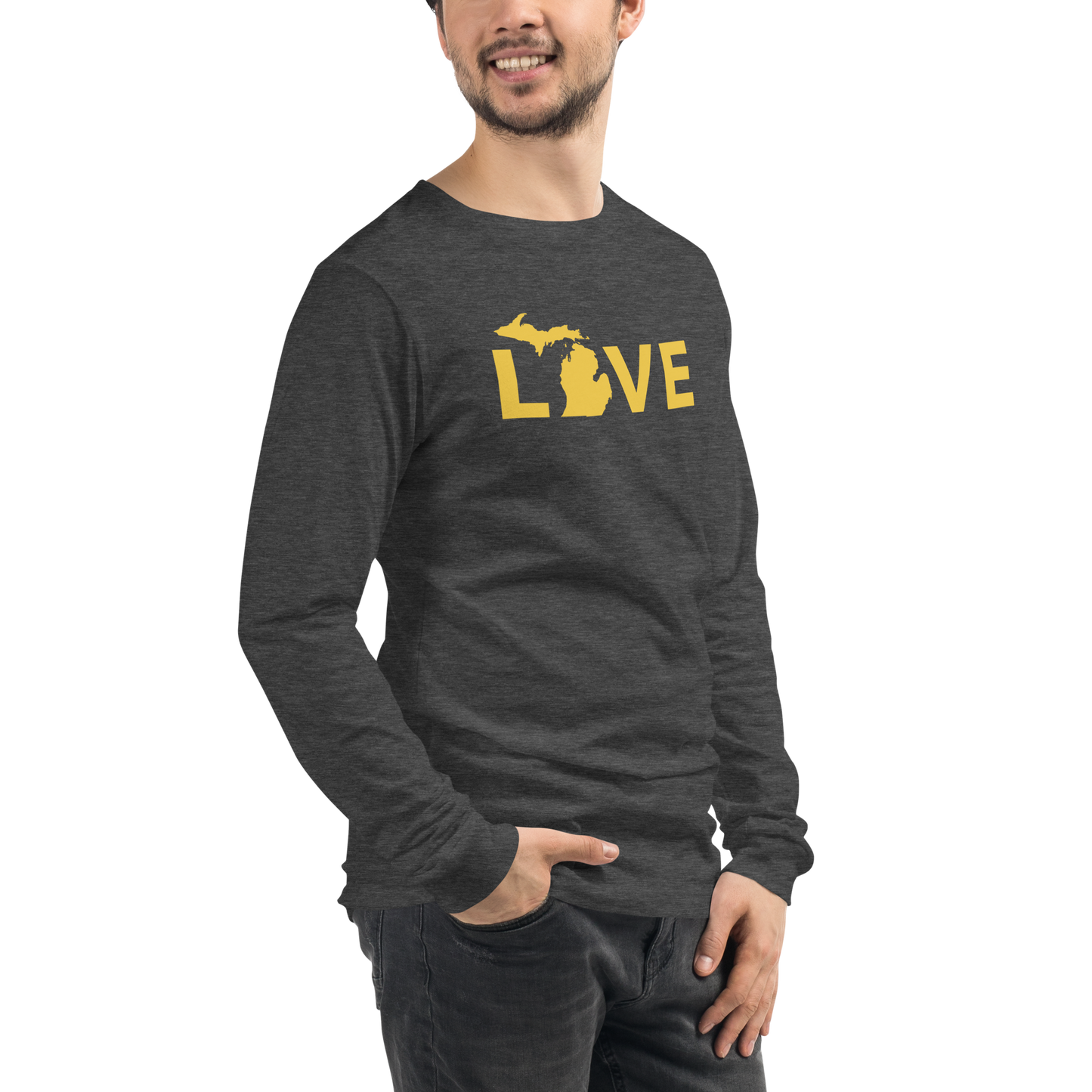 Michigan 'Love' T-Shirt (Geometric Sans Font - Gold/Navy) | Unisex Long Sleeve