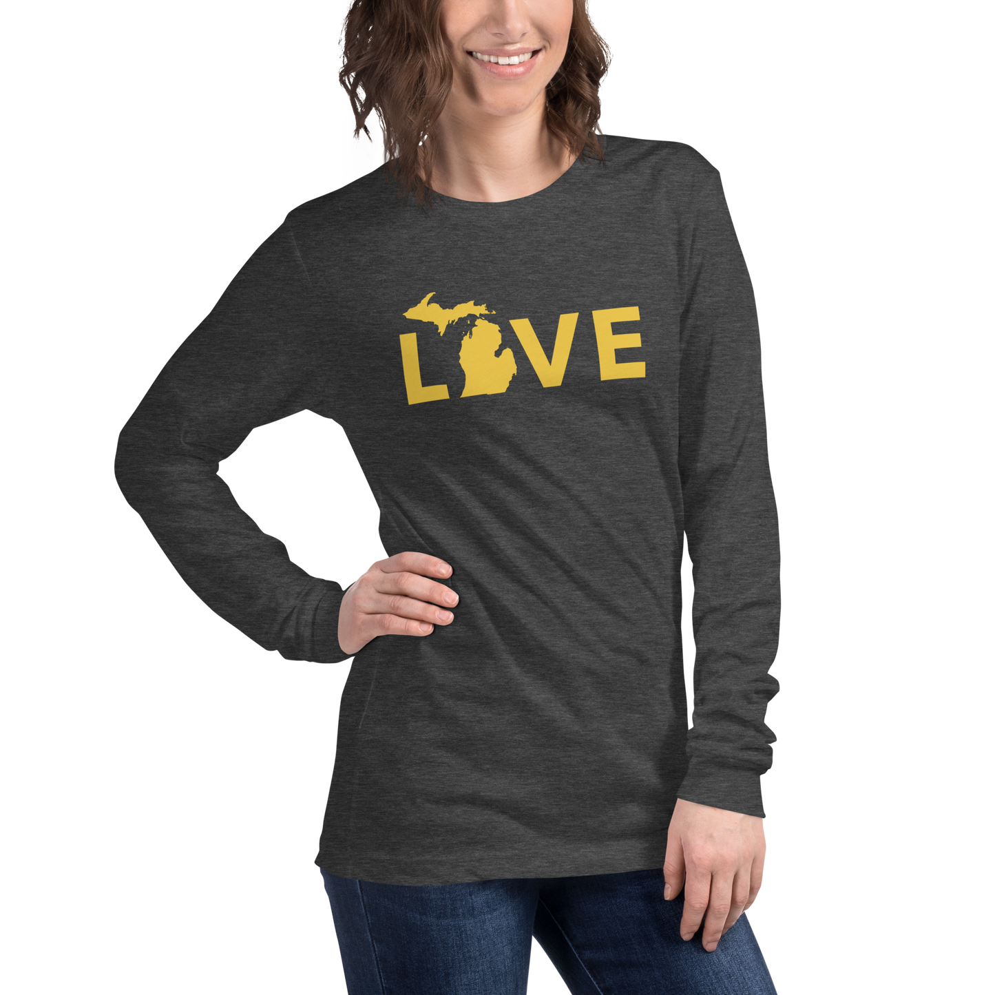 Michigan 'Love' T-Shirt (Geometric Sans Font - Gold/Navy) | Unisex Long Sleeve