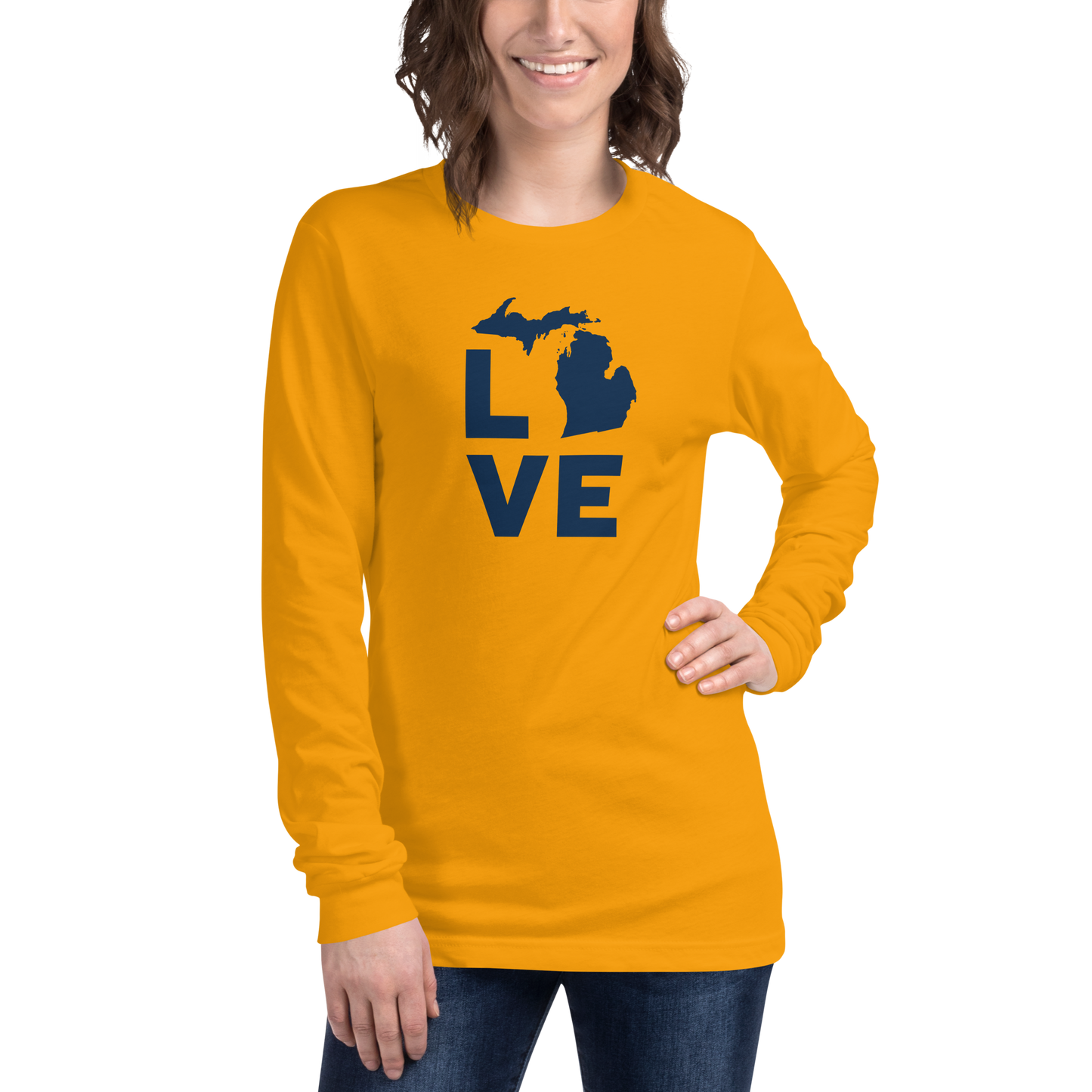 Michigan 'Love' T-Shirt (Geometric Sans Font) | Unisex Long Sleeve