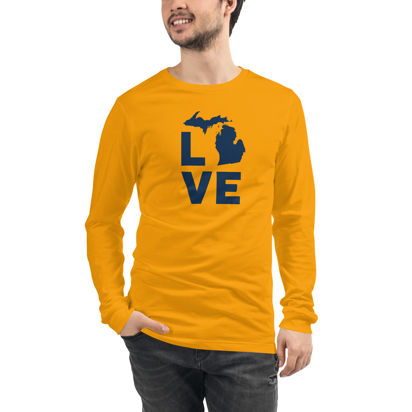 Michigan 'Love' T-Shirt (Geometric Sans Font) | Unisex Long Sleeve