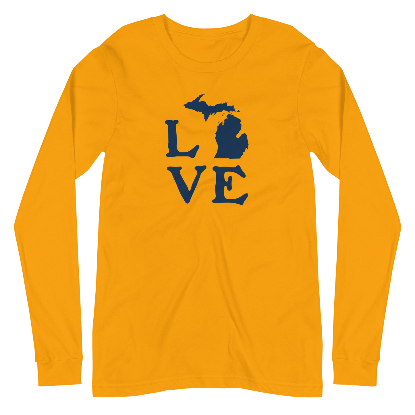 Michigan 'Love' T-Shirt (Woodcut Font) | Unisex Long Sleeve