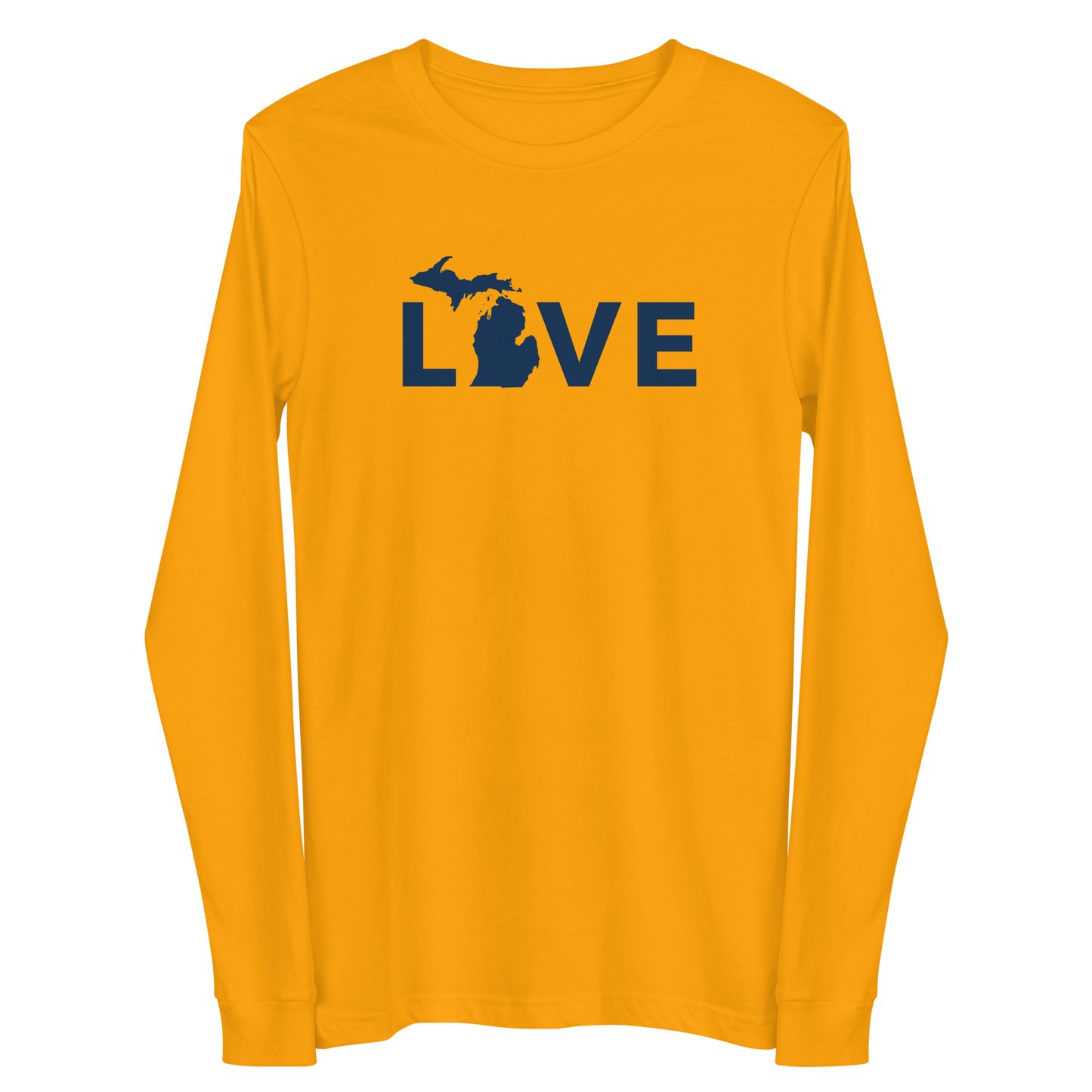 Michigan 'Love' T-Shirt (Geometric Sans Font - Gold/Navy) | Unisex Long Sleeve