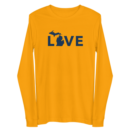 Michigan 'Love' T-Shirt (Geometric Sans Font - Gold/Navy) | Unisex Long Sleeve